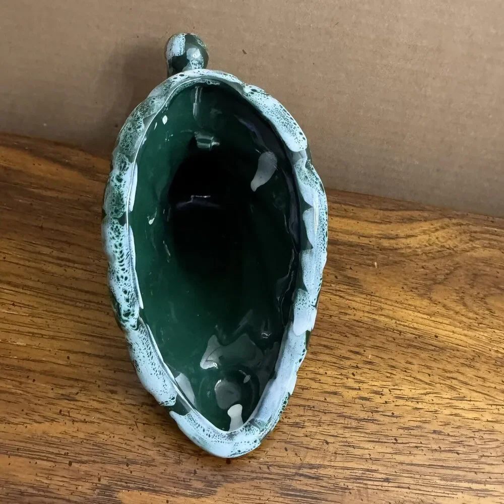 Italian M.N.Co Art Pottery Cornucopia Vase Planter MCM Glaze‎ Italy Vtg Green